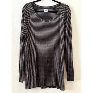 Cabi Striped Blair Tunic Long Sleeve #3053 – Neutral Dark Grey / Taupe – Large